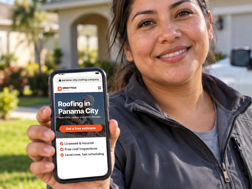panama-city.roofing.company open in a phone browser
